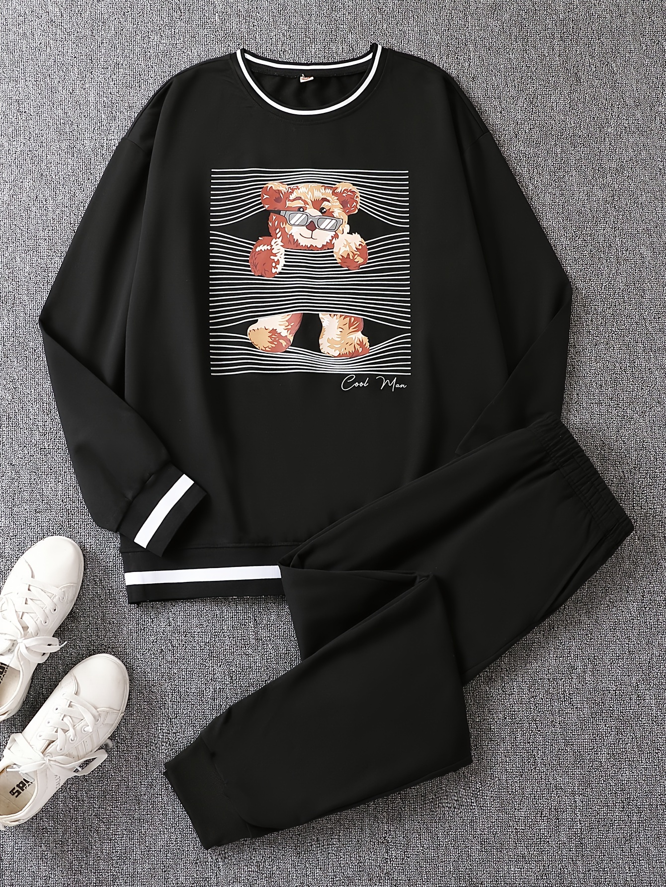 Men's Horrifying Bear Print Casual Pullover Sweatshirt + - Temu