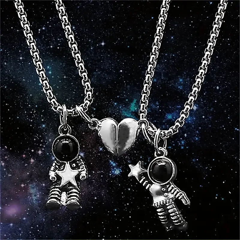 1 Anhänger Paar - Germany Astronaut Halsketten Paar Herz Temu Magnetisches