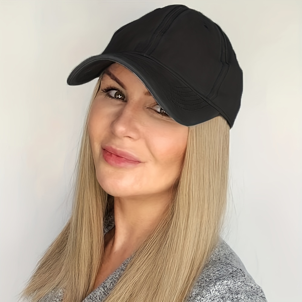 Hat with Tie-Dyed Baseball Cap and Straight Hair Wigs