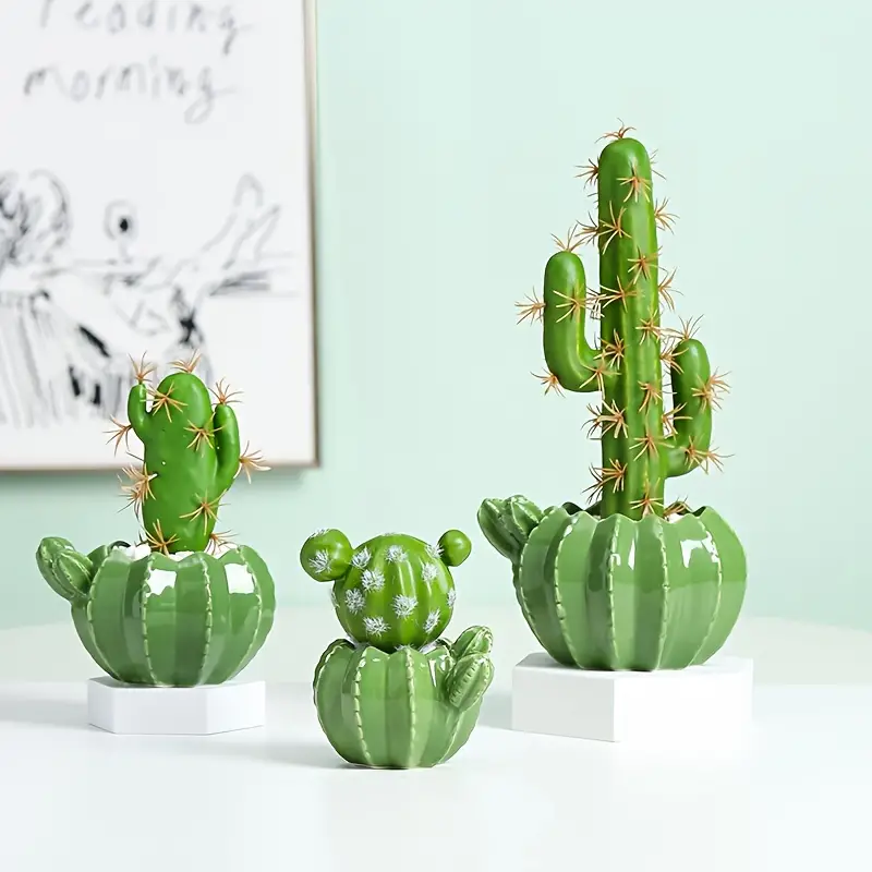 Cactus Shaped Ceramic Flower Pot With Drainage Indoor - Temu Greece
