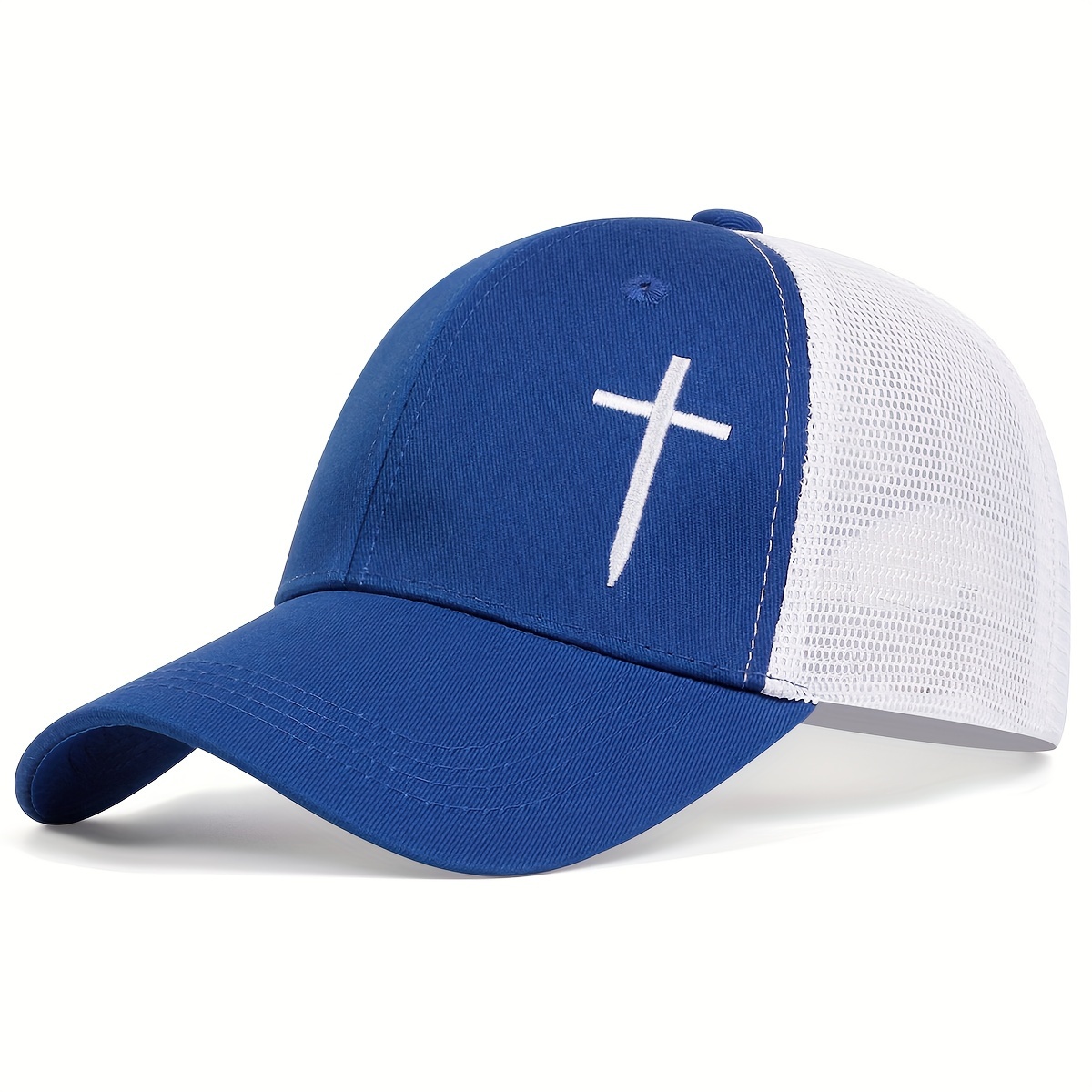 Simple Cross Embroidery Trucker Hat Hip Hop Solid Color Mesh Baseball Baseball Hat, Dad Hats Adjustable Breathable Sun Hats for Women Men,Temu