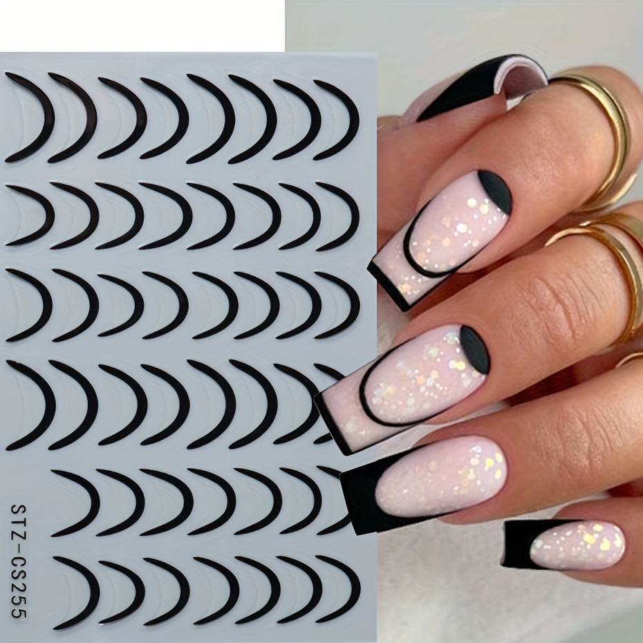 2pcs 3d french tips nail stickers slivery golden swirl stripe line nail art decals nail art supplies for women and girls details 2