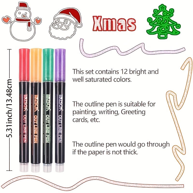  Shimmer Marker Set-24 Colors Outline Markers,Double Line  Outline Pens,for Christmas Greeting Cards, DIY Art Crafts : Arts, Crafts &  Sewing