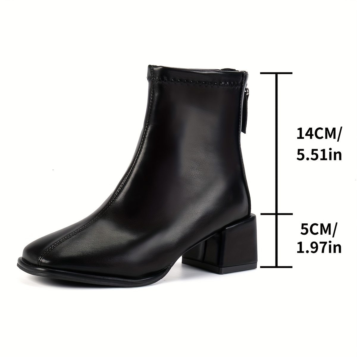 Chunky Heeled Short Boots Women s Solid Color Square Toe - Temu