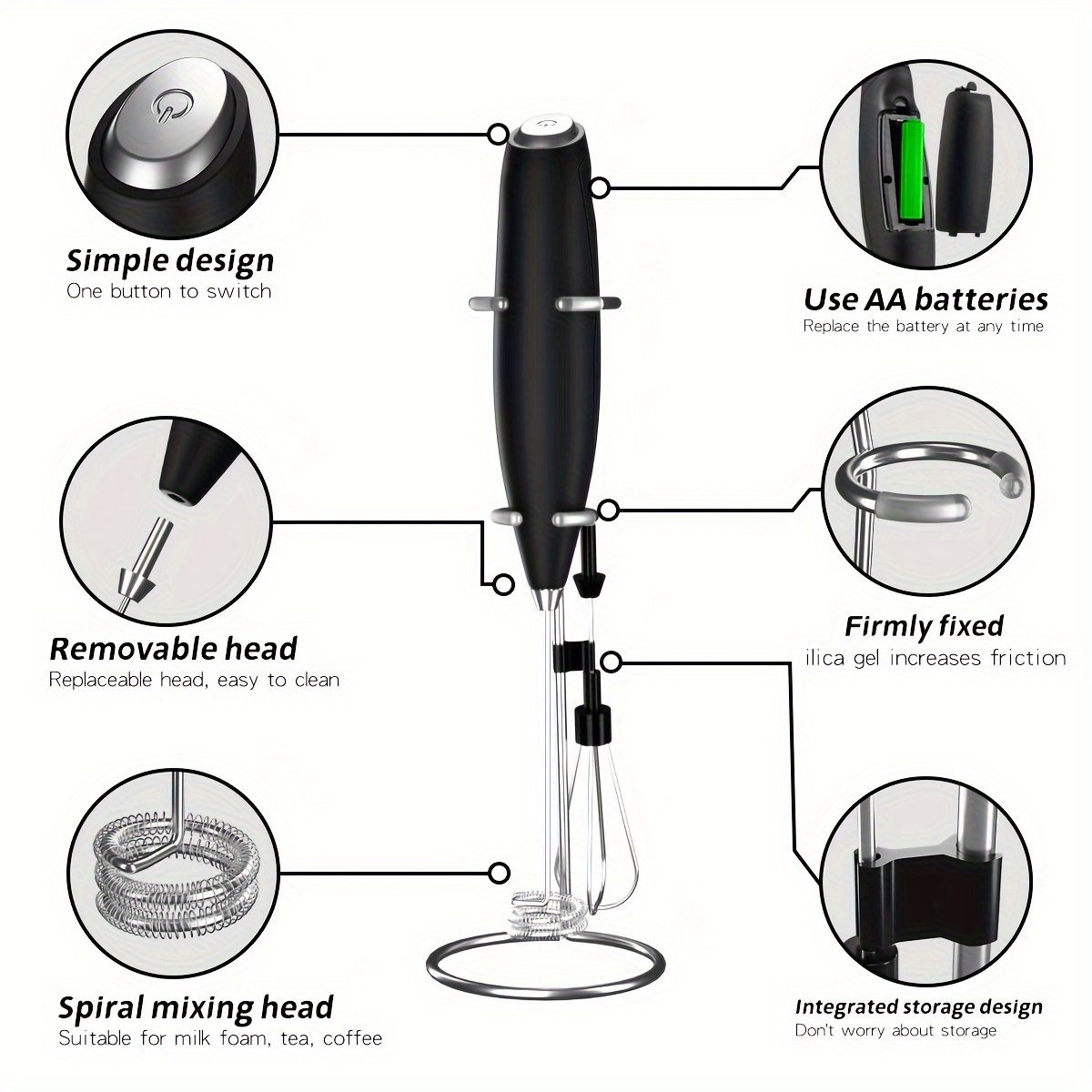 Double Whisk Milk Frother Handheld - Black, Upgrade Motor, Foam Maker for  Matcha, High Powered Drink Mixer for Coffee 