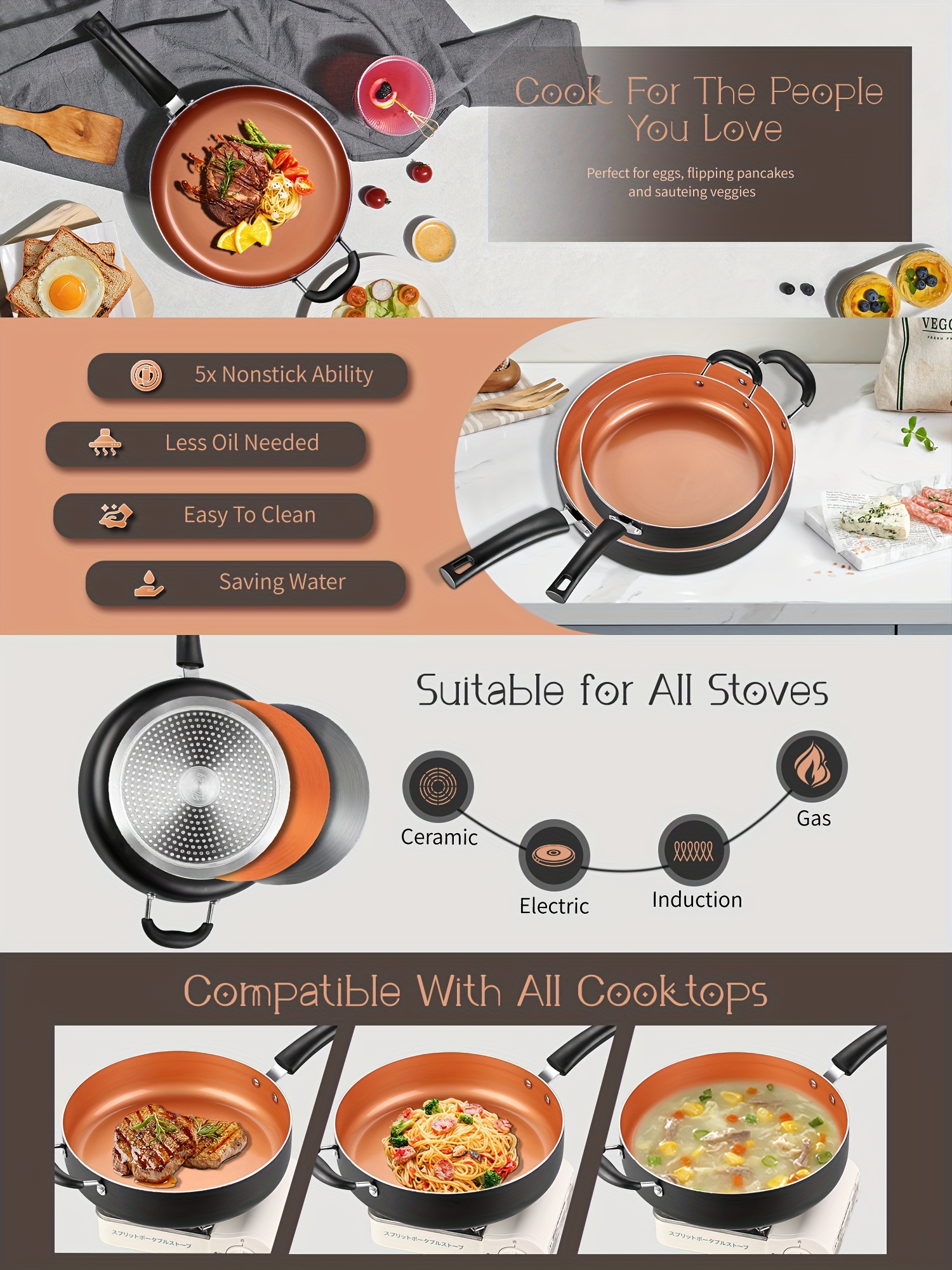 1pc nonstick deep frying pan 12 inch large pan induction cookware 5qt non stick   pan with lid ceramic cooking pan with helper handle healthy   pfos   free details 0