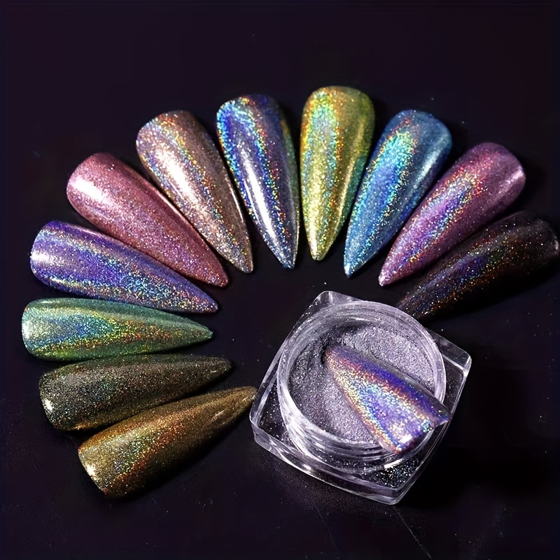 Holographic Chrome Nail Powder Set - Upgrade Solid Sliver Rose Gold Rainbow  Unicorn Holo Effect Chrome Pigment Powder for Nails