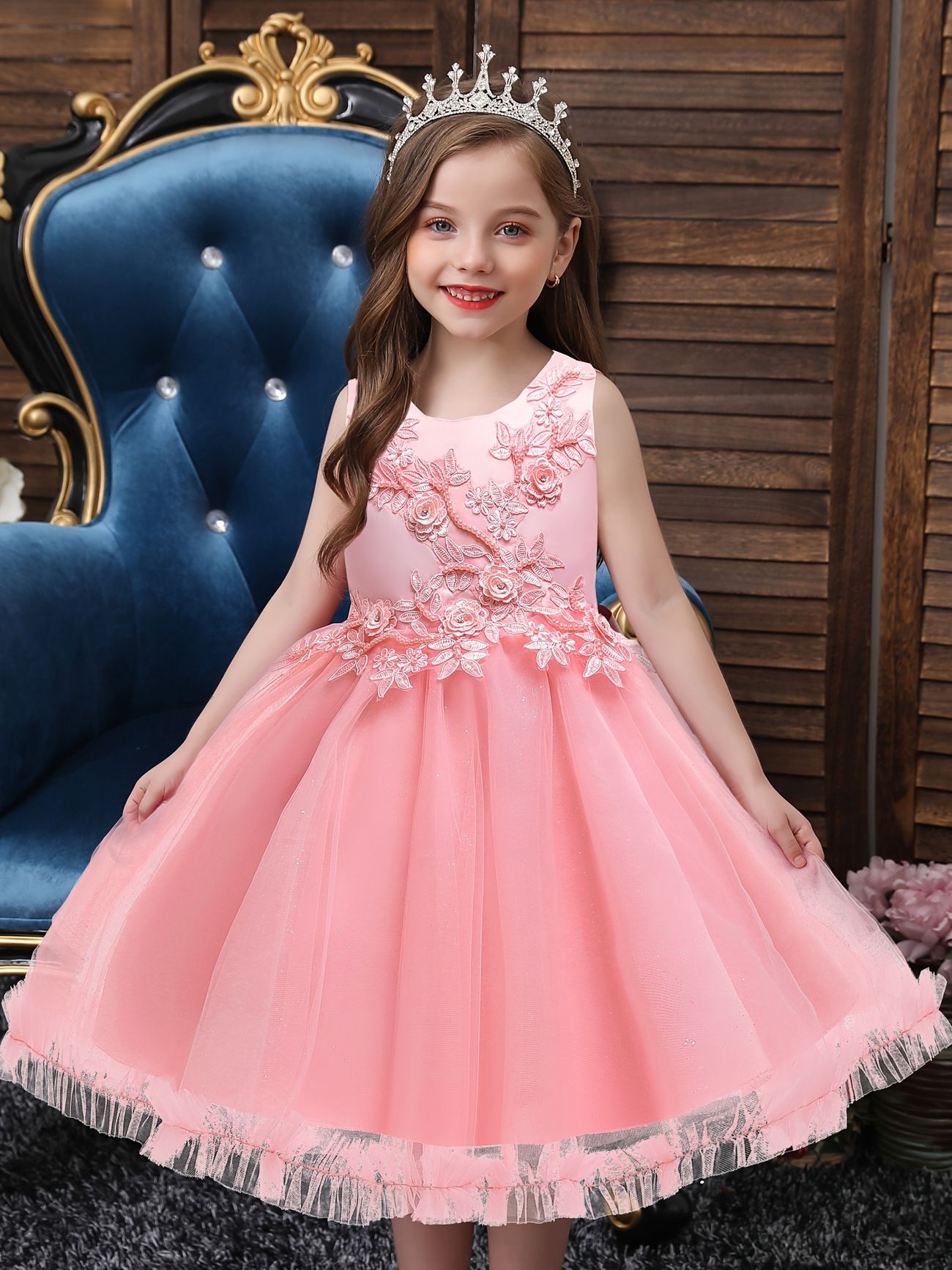 Vestidos Casuales Elegantes Bordados De Malla Esponjosa De Princesa Para  Niñas | 90 Días De Protección Al Comprador | Temu