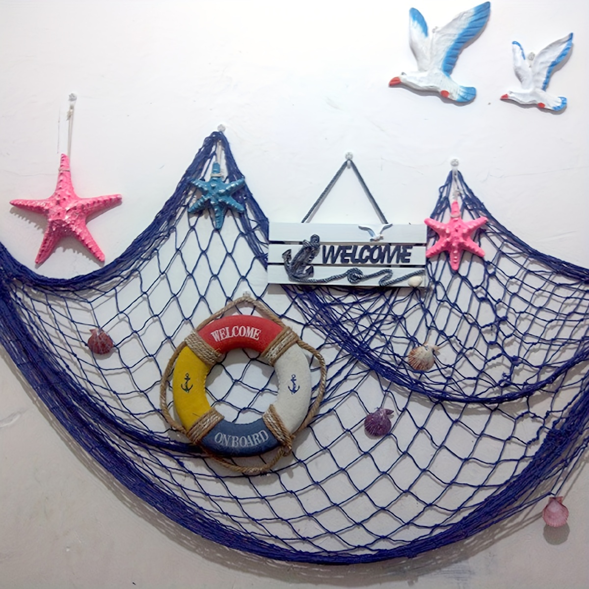 Blue Fishing Net 79x40 Inch w/ 40 Clips & Shells, ZUEXT Photo Hanging  Display Holder Wall Decor, Artworks Photos Organizer, Nautical Theme Fish  Net