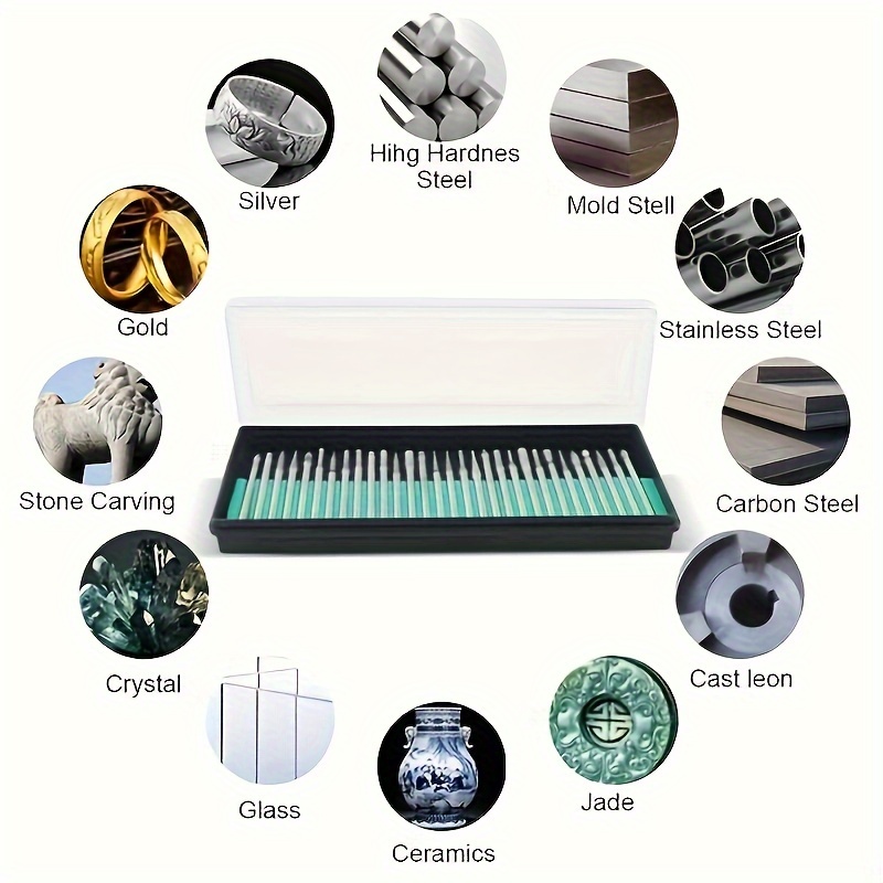 30pcs Diamond Grinding Needle Point Engraving Carving Deburring Polishing
