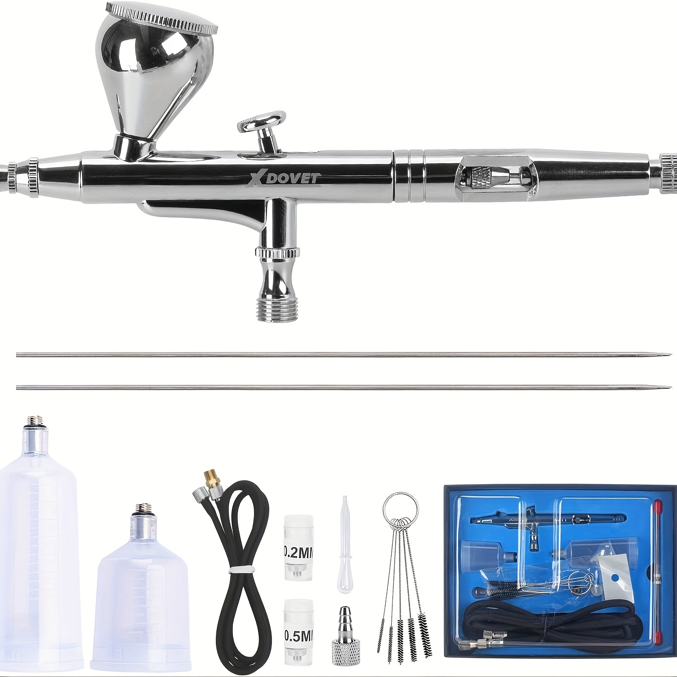 

Dual-action Airbrush Kit Air Brush Painting Set With 0.2mm/0.3mm/0.5mm Tool,7cc/20cc/40cc Paint Cup, Air Hose For Tattoo, Makeup, Nail, Model, Art Hobby - For Pro & Beginner