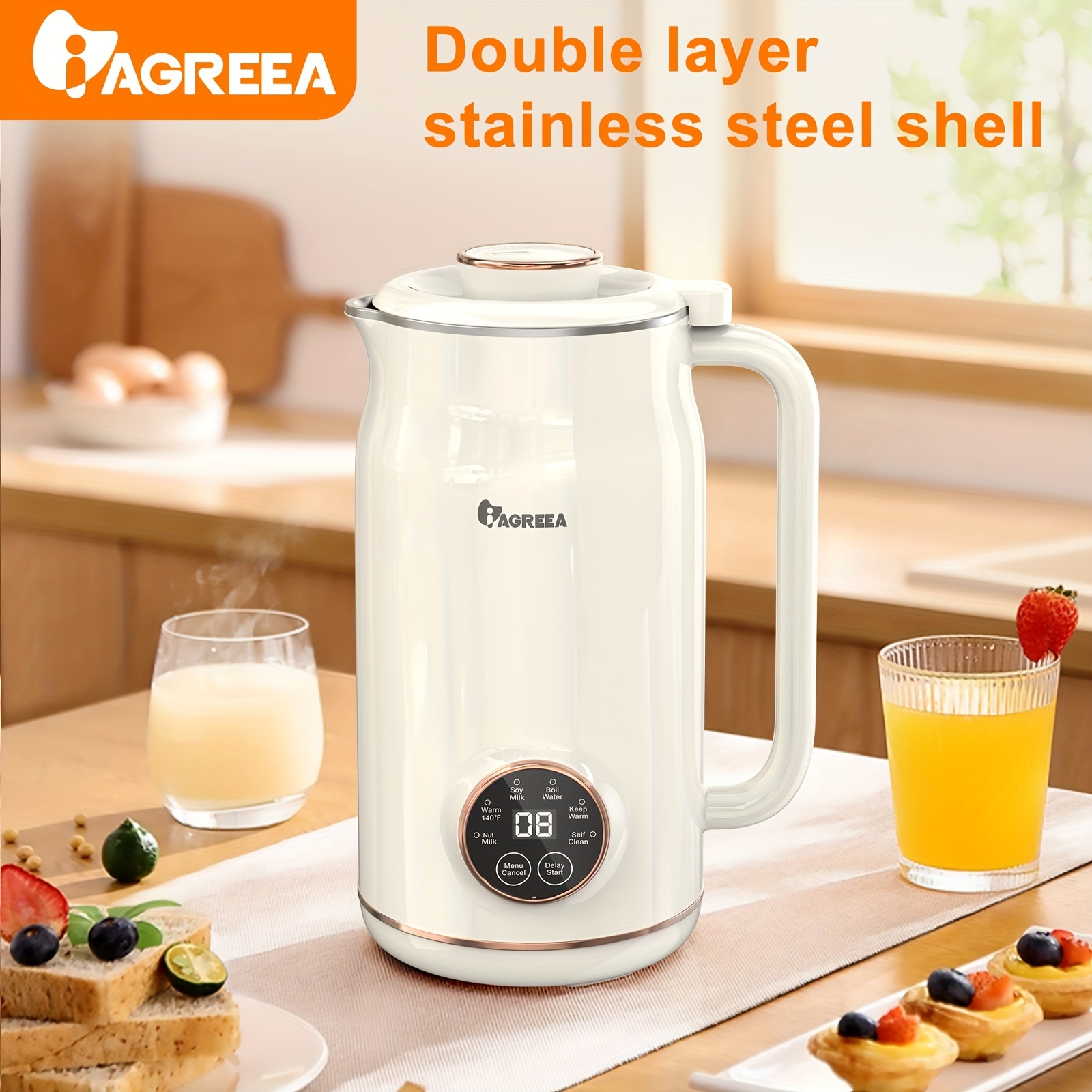 Iagreea Soybean Milk Machine, Stainless Steel, Wall Breaking Machine, Nut Milk  Machine, Portable Juicer, Boiling Free Automatic Juicer, Temperature  Control, Intelligent Touch Control Milk Heater, One Button Cleaning,  Suitable For Oats, Soybeans
