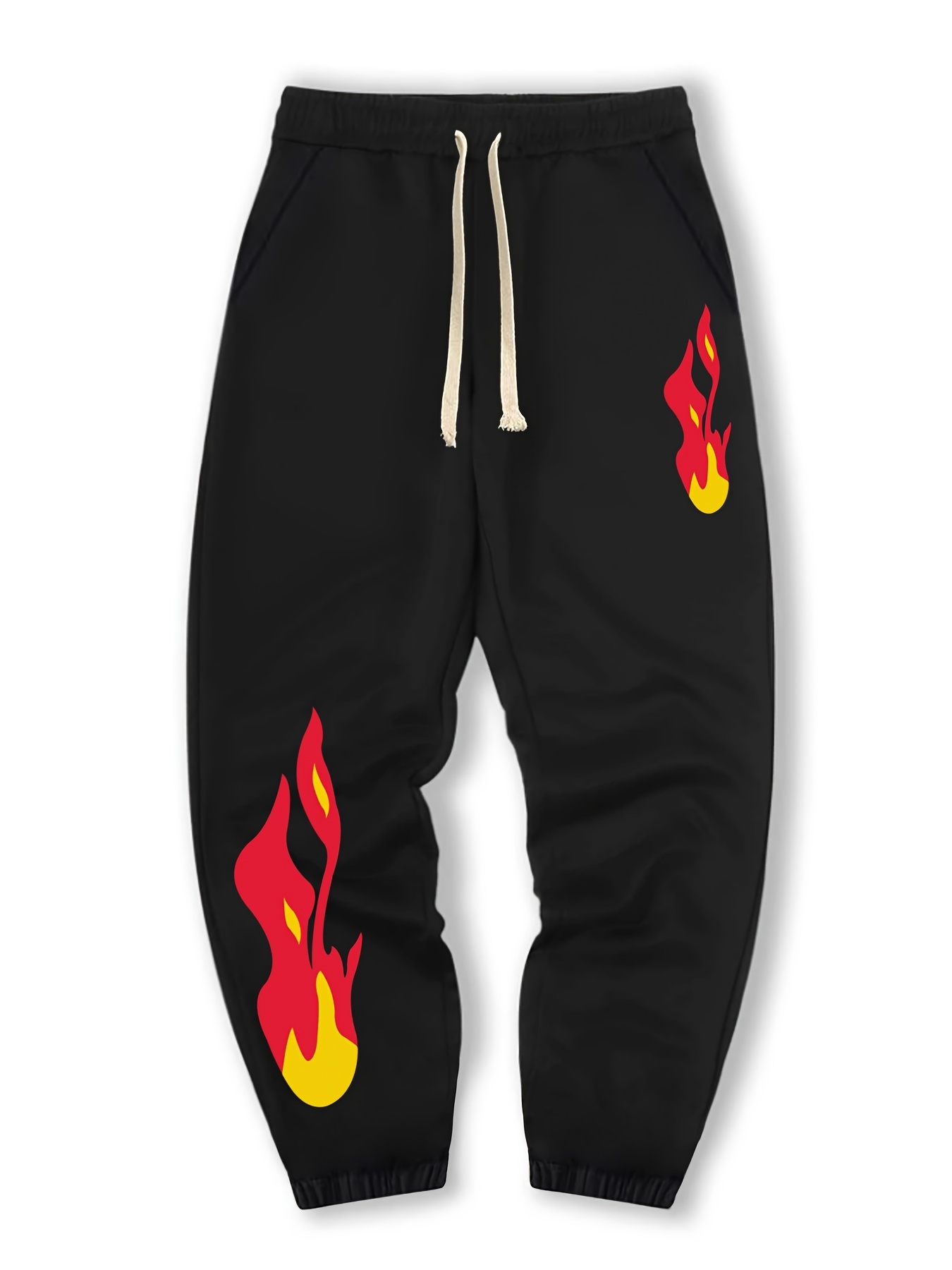 Flame Graphic Print Men's Street Style Loose Fit Sweatpants - Temu