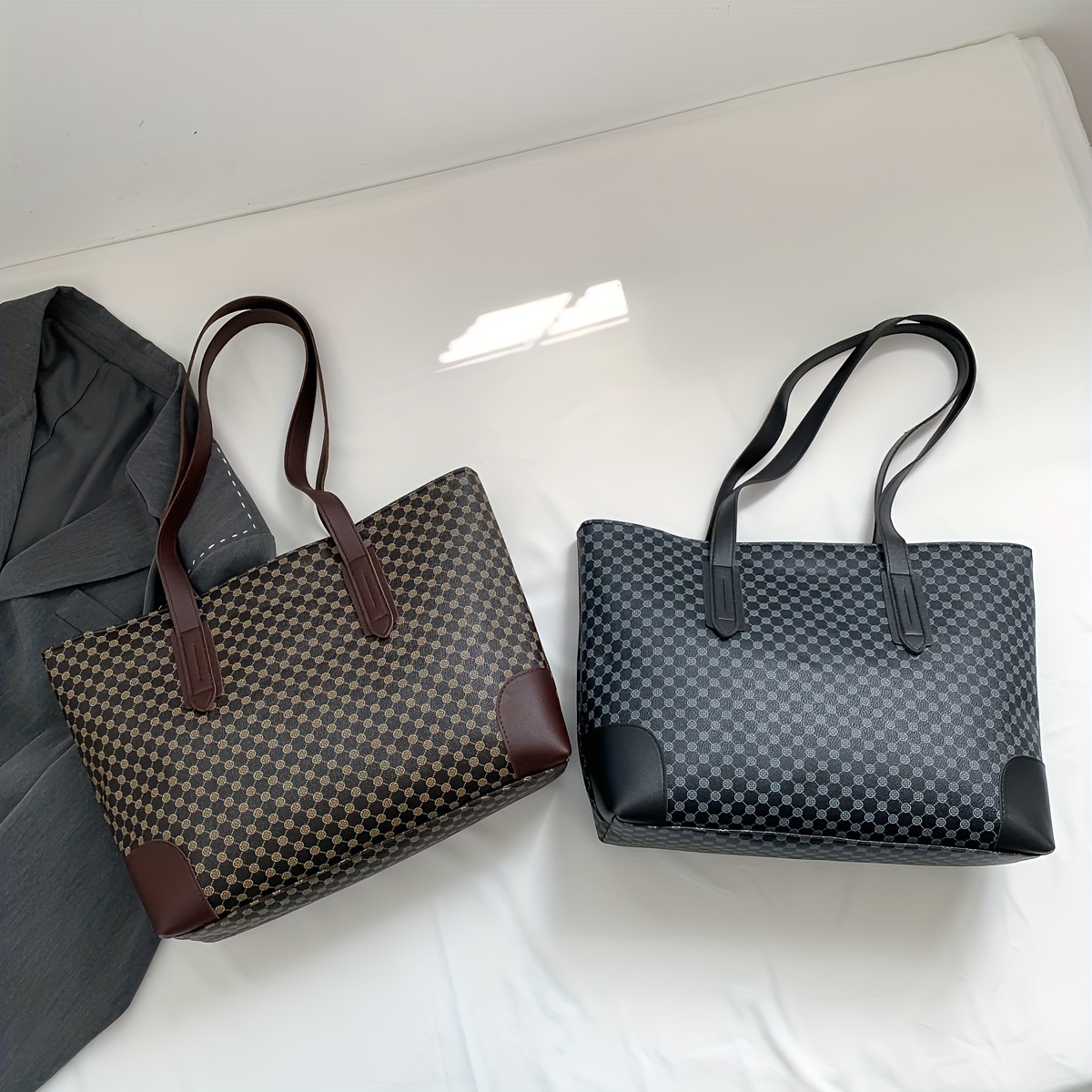 Vintage Geometric Print Tote Bag, Luxury Large Capacity Shoulder