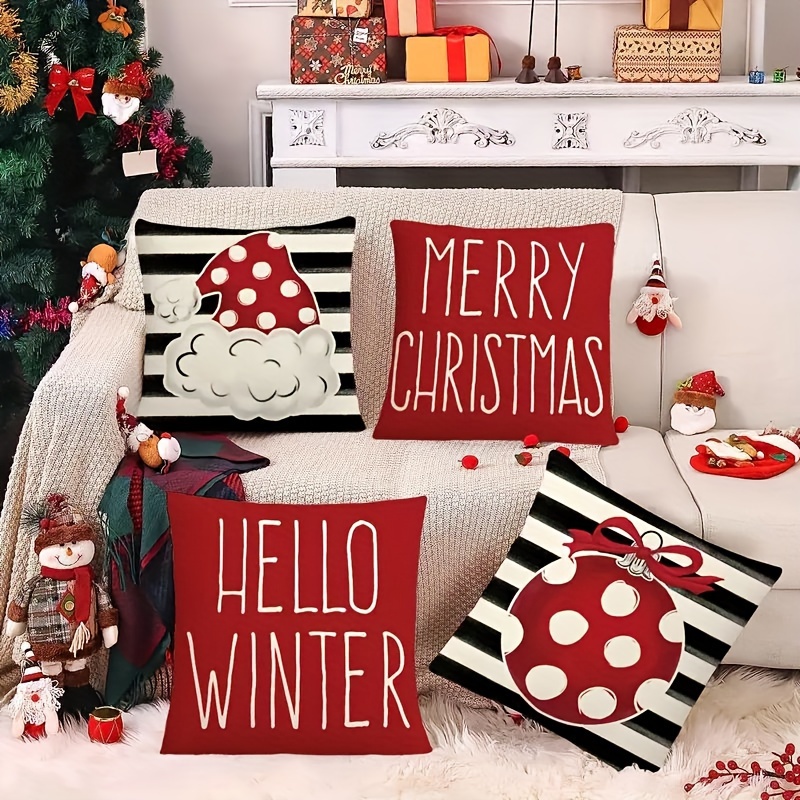 Merry Christmas Pillow Covers Black Stripes Flower Wreath - Temu