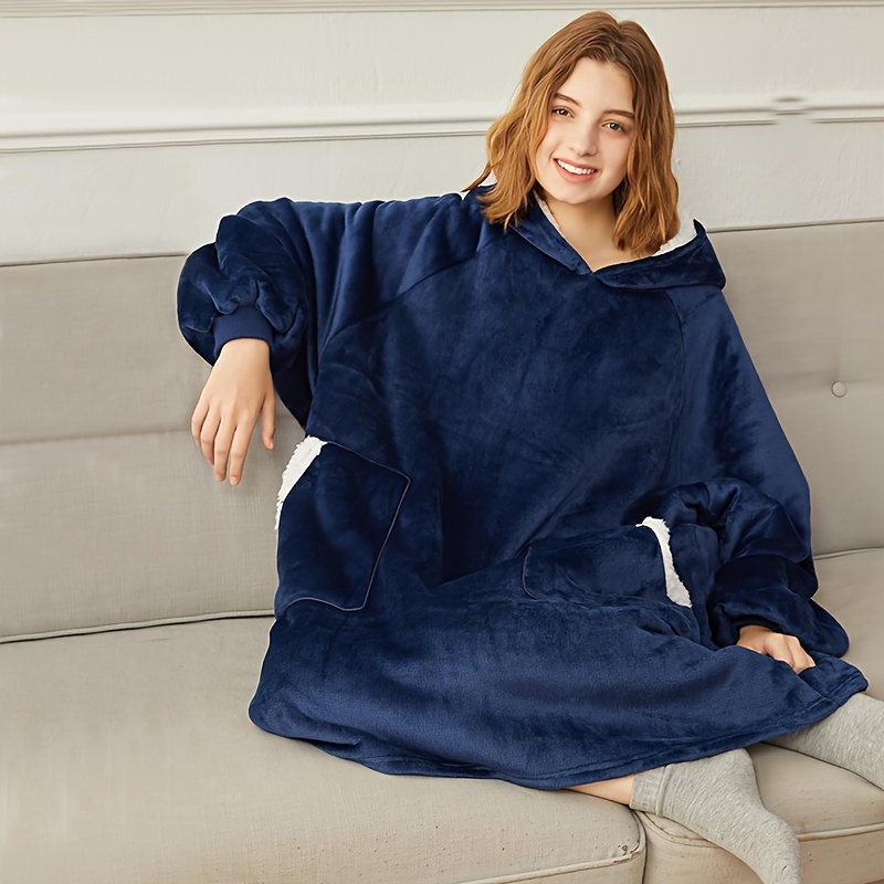 Sherpa Hood Wearable Blanket for Adult Women and Men, Super Soft Comfy Warm  Plush Throw with Sleeves TV Blanket Wrap Robe Hoodie Cover for Lounge