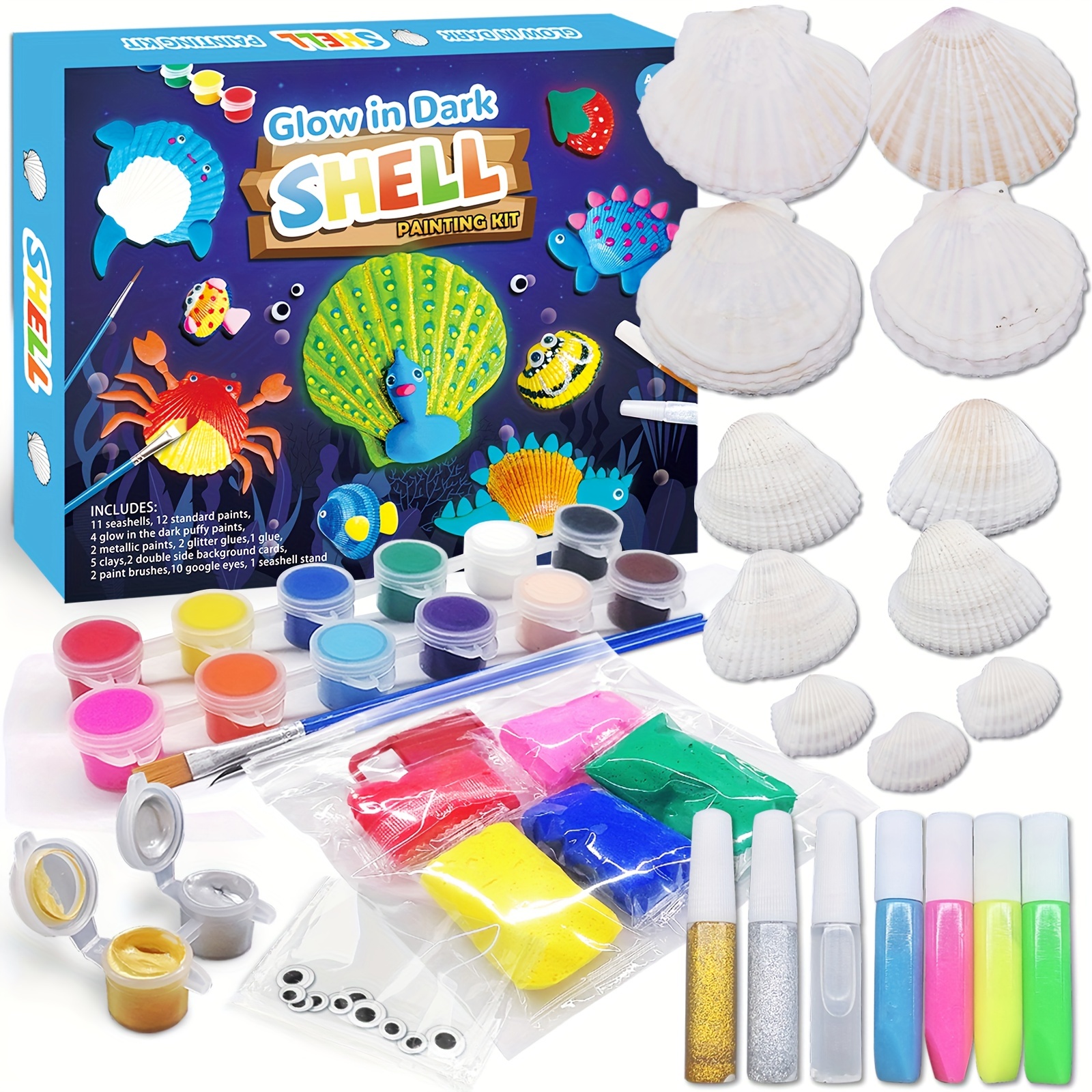  Nicmore Kids Sea Shell Art & Crafts: Glow in The Darkness  Painting Kits Crafts for Age 4-6 4-8 8-12 Gift for Boys Girls Art Supplies  Activities Creative Toy Gifts for 3