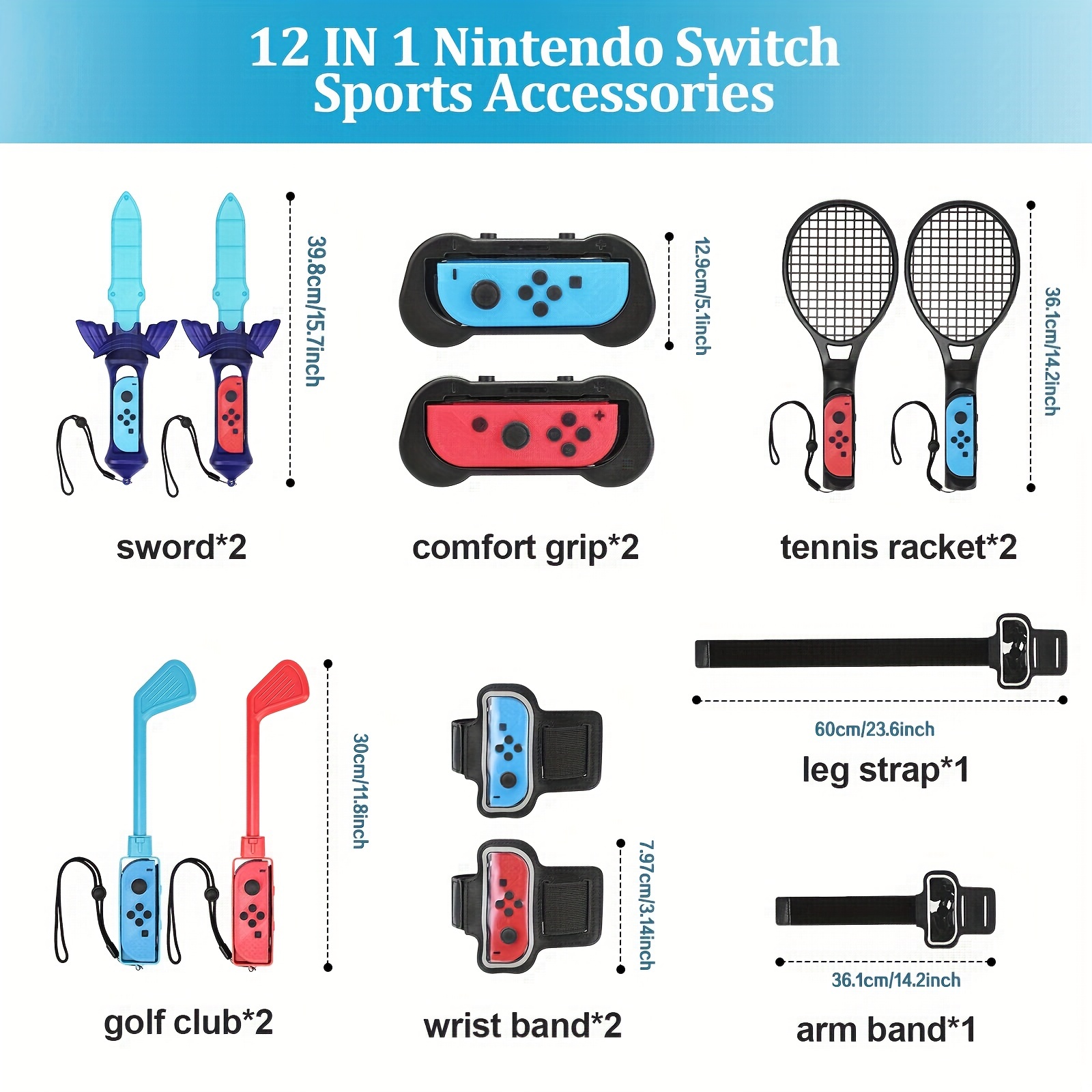Pack d'Accessoires pour Switch Sport Jeux, Compatible avec Nintendo Switch/OLED,  avec Baguette de Tambour (Sword), Raquette de Tennis, Cannes à Pêche,  Volants, Manette etc. : : Jeux vidéo