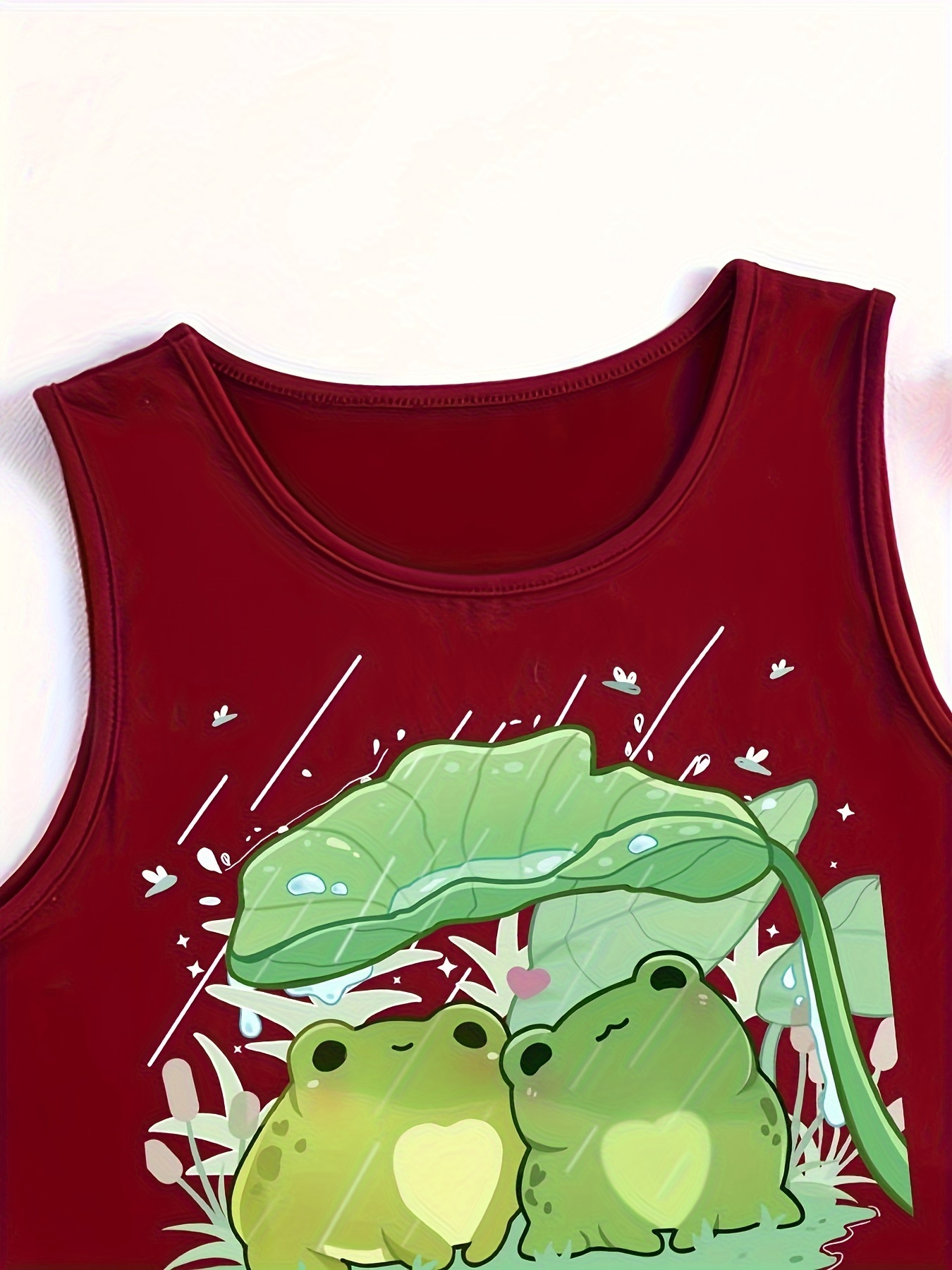 Cartoon Frog Print Crop Top Cute Sleeveless Crew Neck Tank - Temu