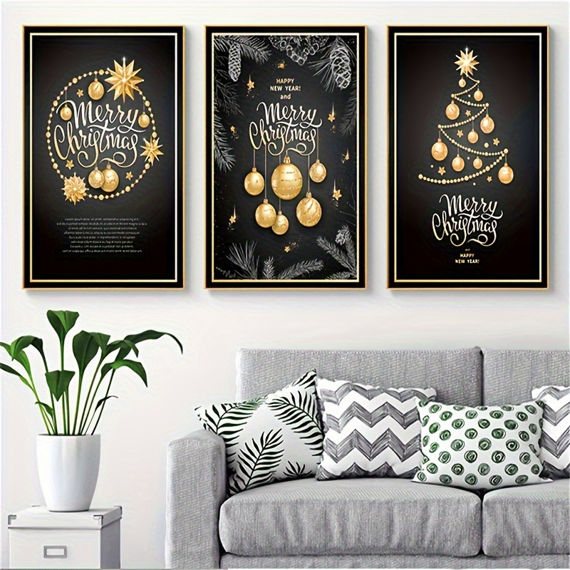 3pcs Set Art Canvas Print Posters Black Golden Christmas Snowflakes ...