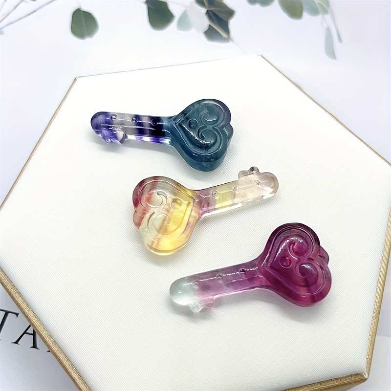 Rainbow Fluorite Crafts Key Carving for Home Decoration