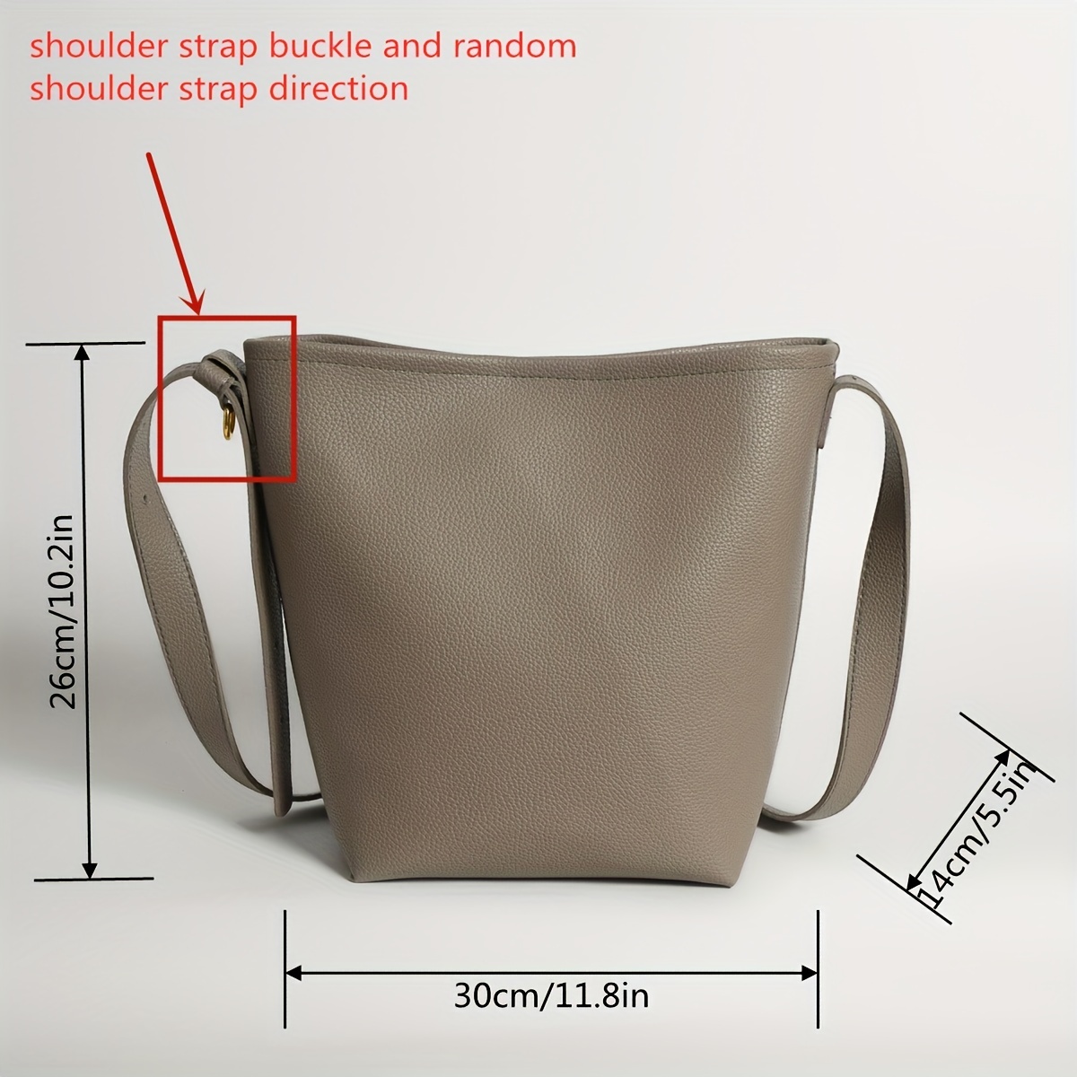 Letter Embossed Bucket Bag Set, Simple Litchi Pattern Shoulder Bag