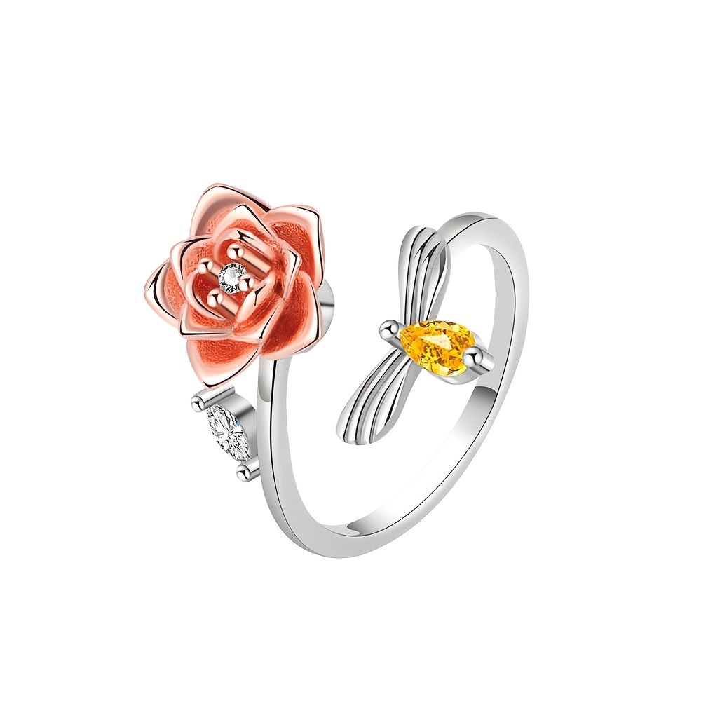 1pc Rose Flower Adjustable Ring For Girls, S925 Sterling Silver Thumb Ring,  Jewelry Gift For Girl Women