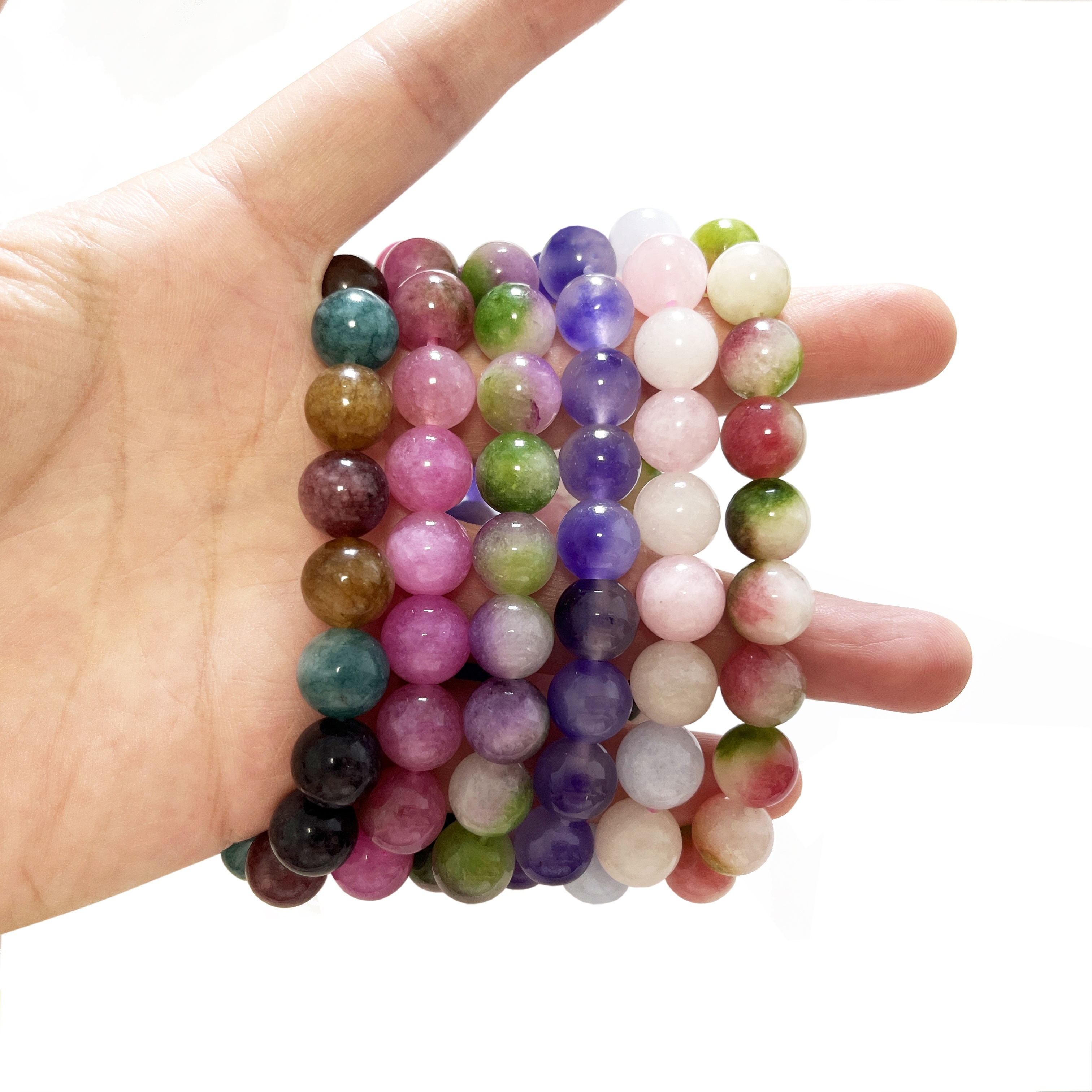 Natural Stone Bead Bracelet Elastic Stretch Bangle 6-10MM Round Bead  Multi-Style