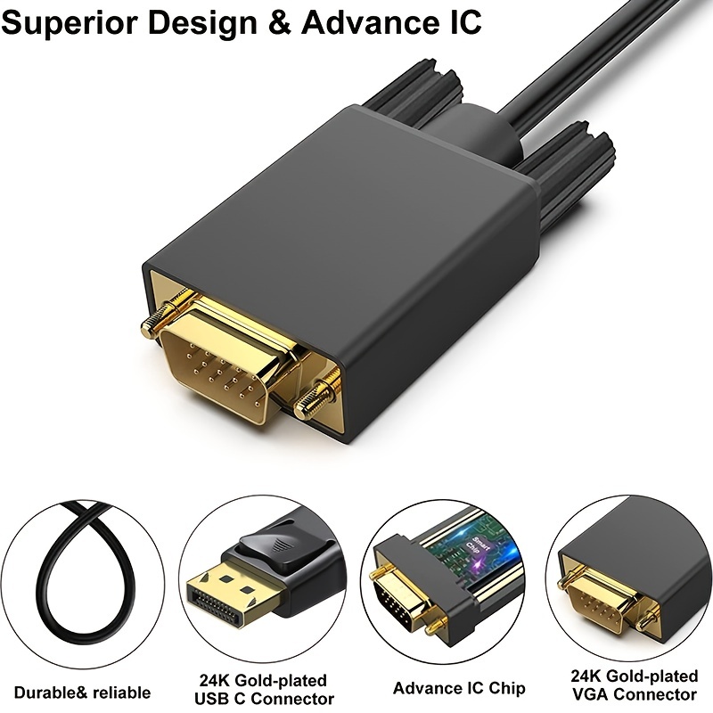 CABLEDECONN Displayport multifunción Dp a HDMI/DVI/VGA macho a hembra 3 en  1 adaptador convertidor cable