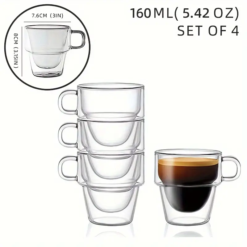 Double Glass Insulated Espresso Cup With Handle Stackable - Temu