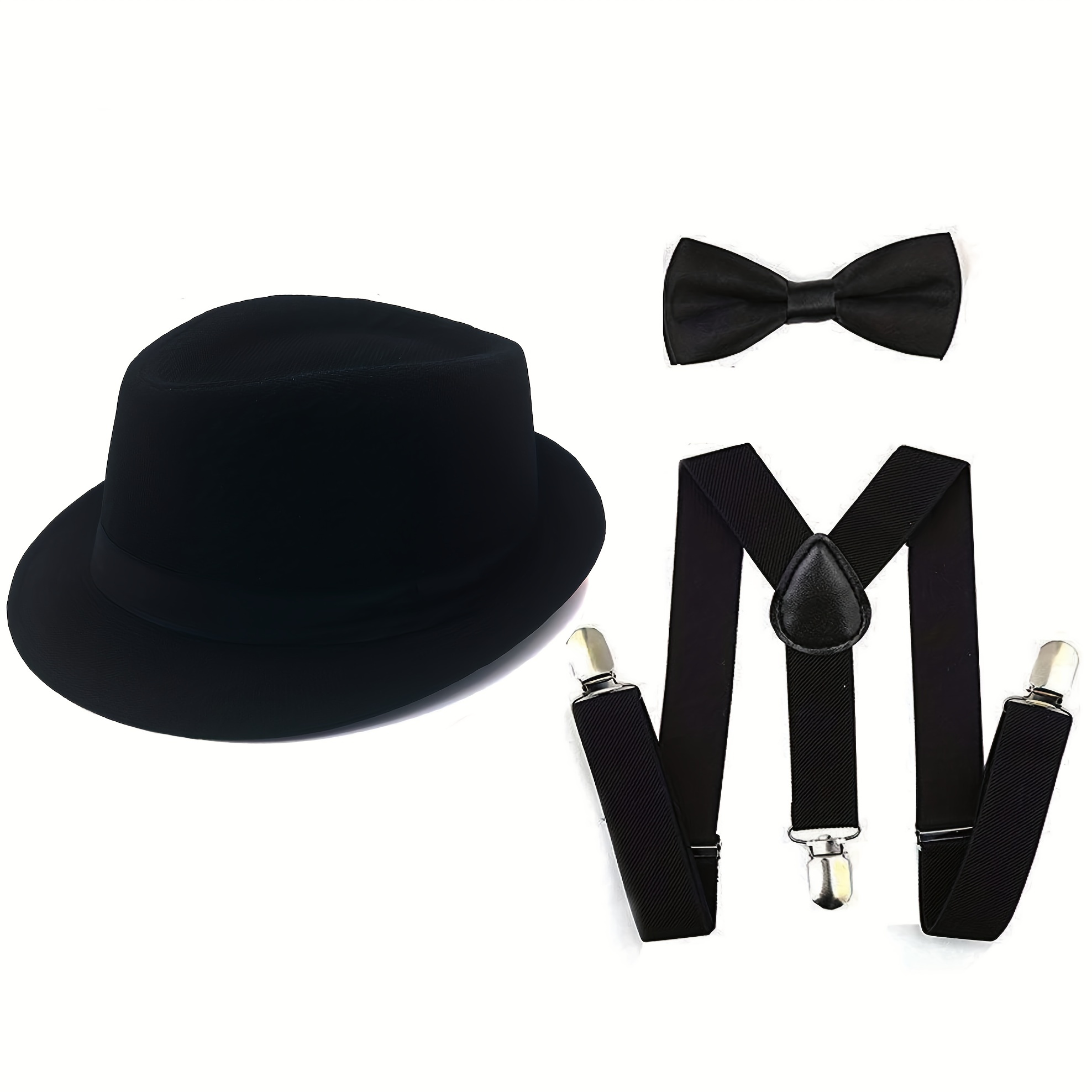 1920S Mens Great Gatsby Accessories Set Roaring 20 30s Retro Gangster  Costume Tie Hat Mafia Mobster