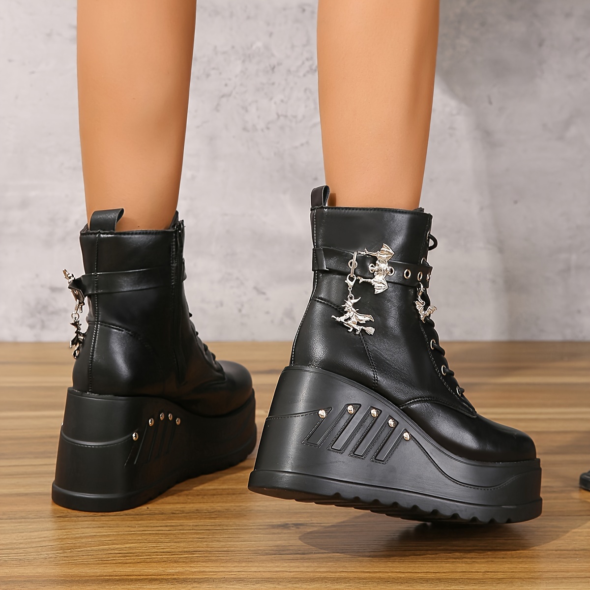 Buckle wedge boots sale