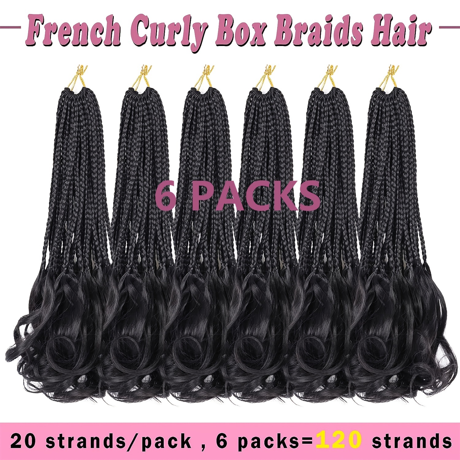 6 Packs Box Braids Crochet Hair Crochet Box Braids Pre-looped Synthetic  Hair Crotchet Box Braids Hair 22 Inch (1B, 22inch)