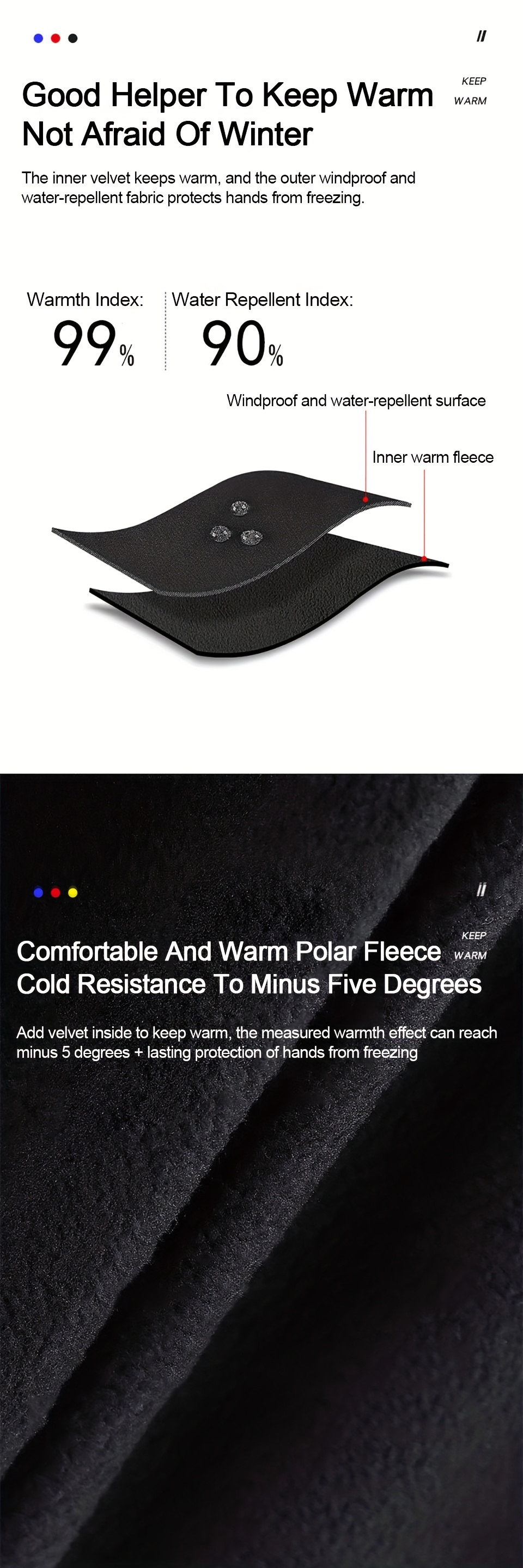 1pair mens winter outdoor velvet warm gloves waterproof touch screen thickened gloves for cycling fishing details 1