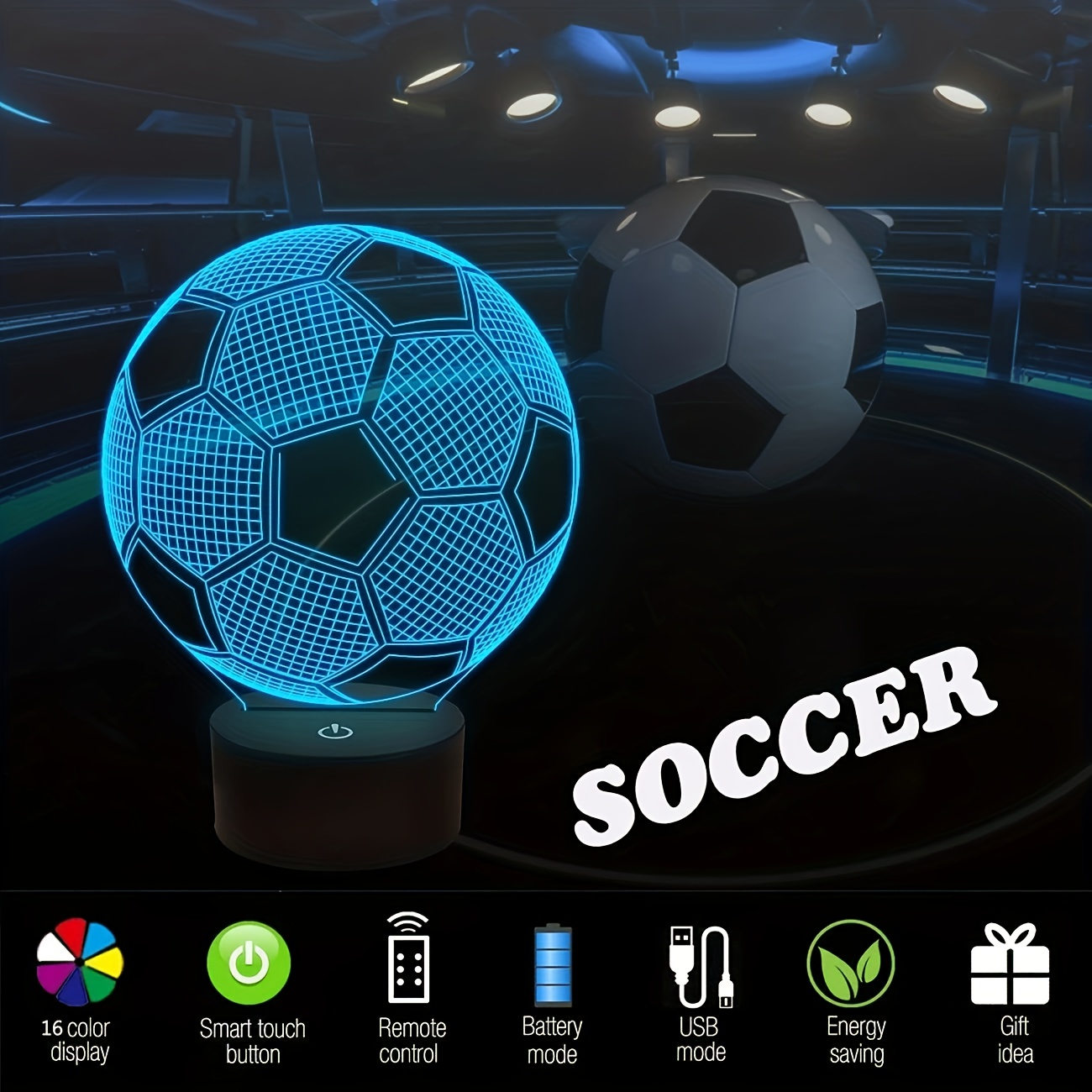 Lampe Led Avec Capteur Tactile Et Ballon De Football, Rechargeable