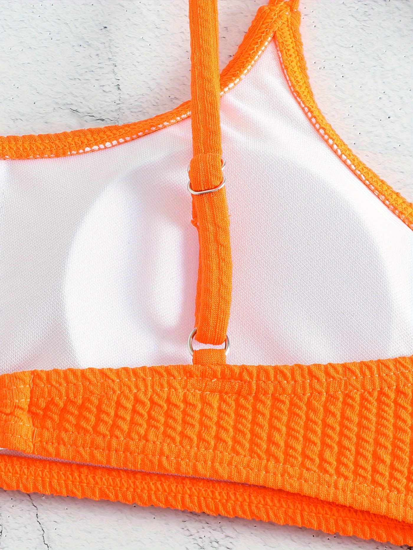 Texture Fabric Plain Orange Bikini Spaghetti Strap Stretchy - Temu