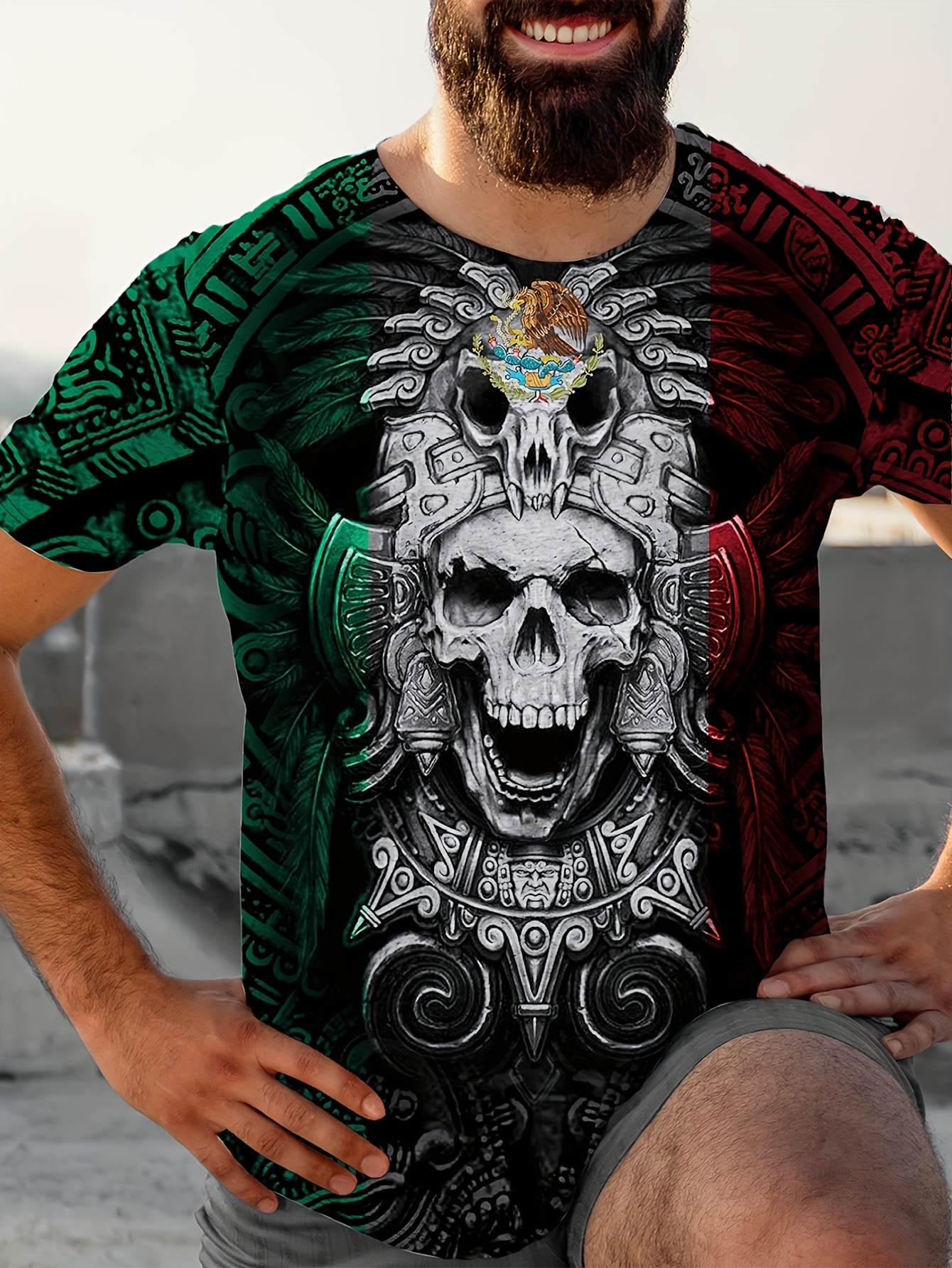  Camisetas de manga corta para hombre, estilo retro, azteca,  étnica, de manga corta, para hombre, estilo casual, para verano, para la  moda, Gris, M : Ropa, Zapatos y Joyería