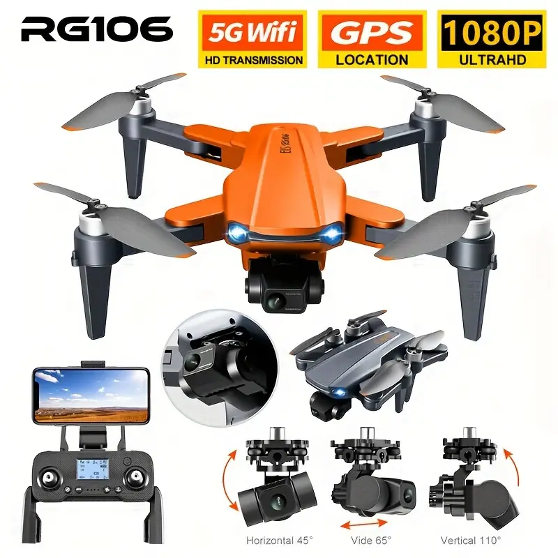 New RG106 Large-size Professional-grade Drone, Equipped With A Three-axis Anti-shake Self-stabilizing Cloud Platform, HD High-definition 1080P Electronic Double Camera details 1