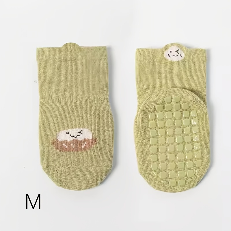 3 Pairs Baby Girl's Non Slip Socks - Animal Pattern Bottom Rubber Dot