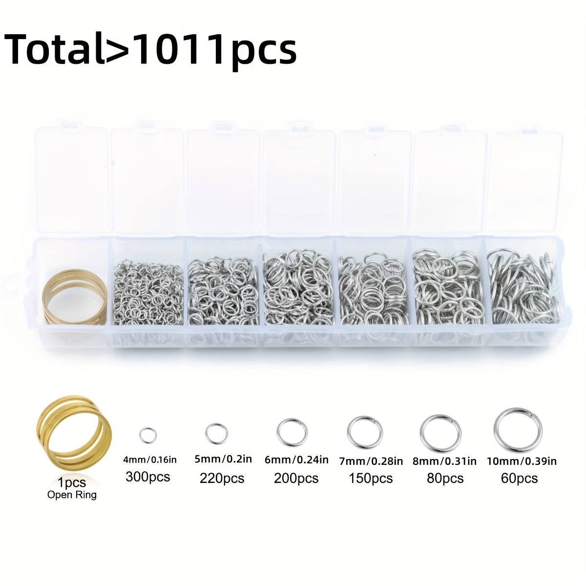  1500Pcs Mixed 6 Sizes Open Jump Rings,4mm 5mm 6mm 7mm