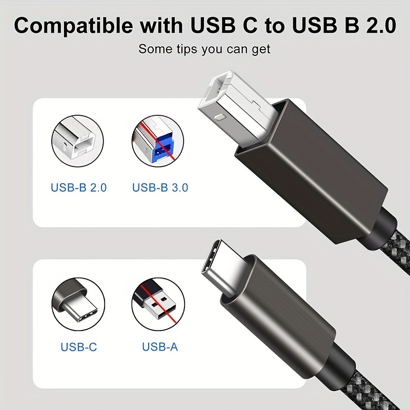 Printer Cable USB C to USB B 2m USB 3.0 - USB-C Cables, Cables
