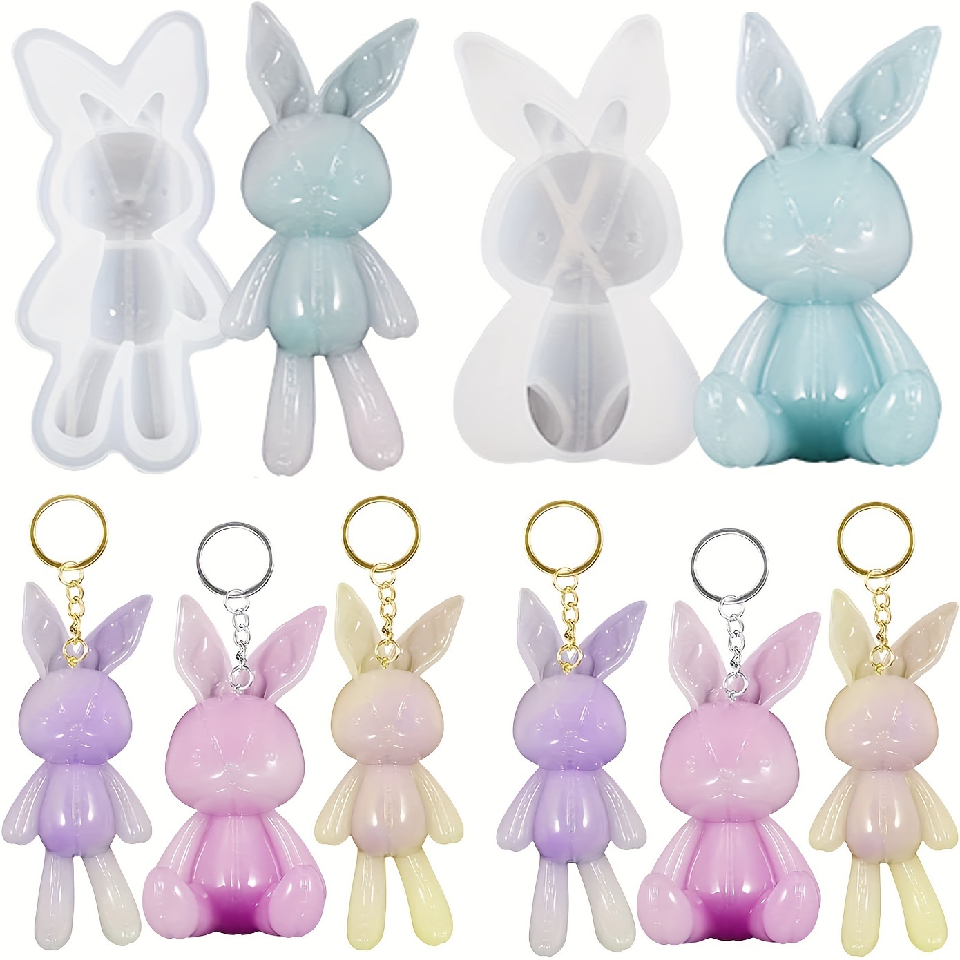 

Rabbit Resin Mold Easter Bunny Silicone Mold Diy Handmade Artifact Crystal Epoxy Silicone Casting Mold For Easter Home Decoration Bag Keyrings Ornaments