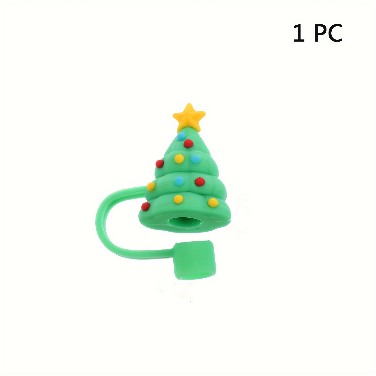 Christmas Tree Shaped Silicone Straw Lid, Reusable Dustproof Straw