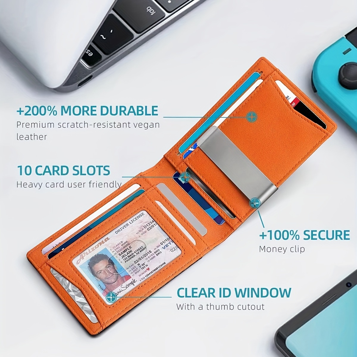 Men's Short Wallet RFID Blocking Airbag Tracker Money Clip