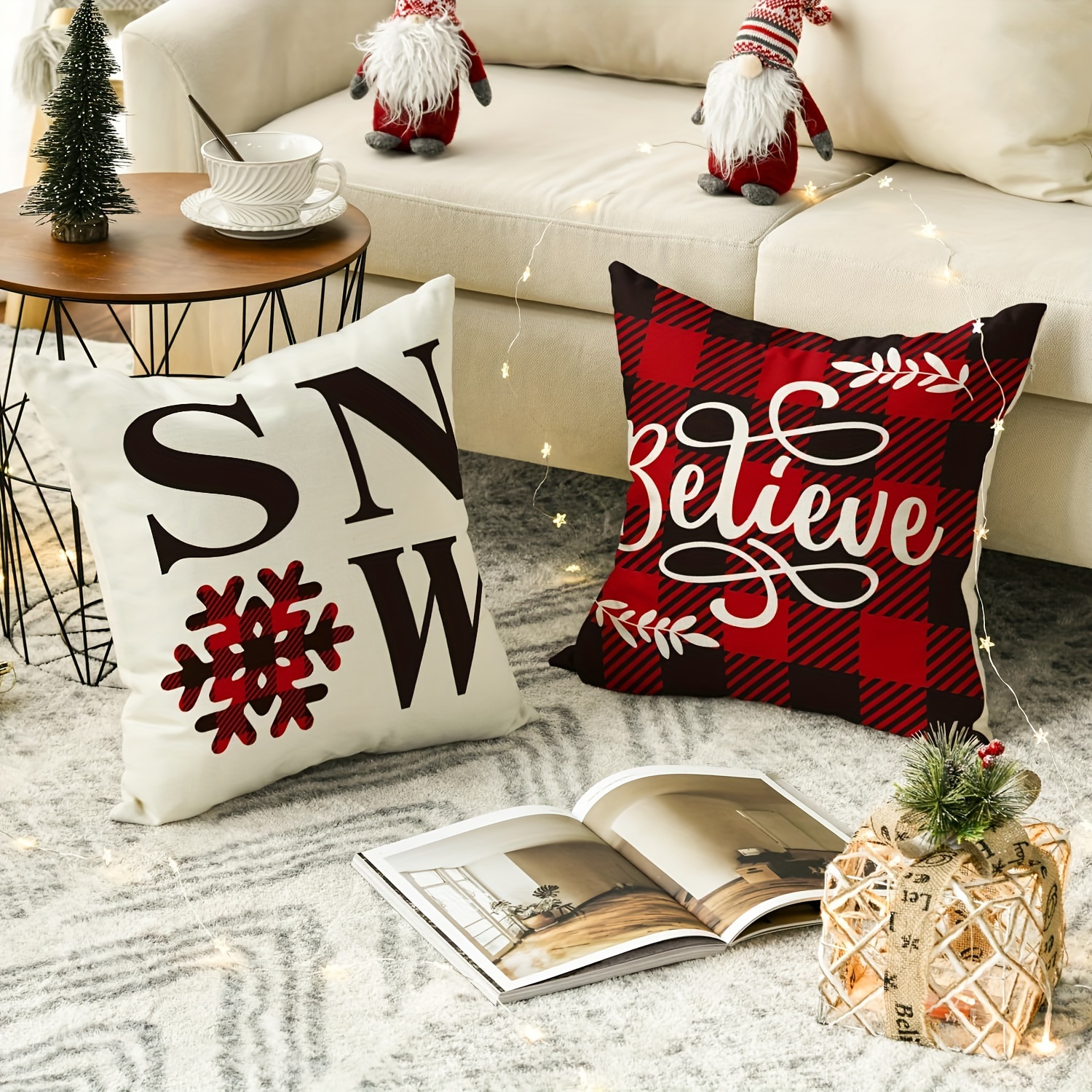 Christmas Throw Pillow Covers - Black Red Plaid Farmhouse Linen Pillow  Cushion Covers For Sofa Sofa Bed Home Outdoor Car - (pillow Insert Not  Included) - Temu