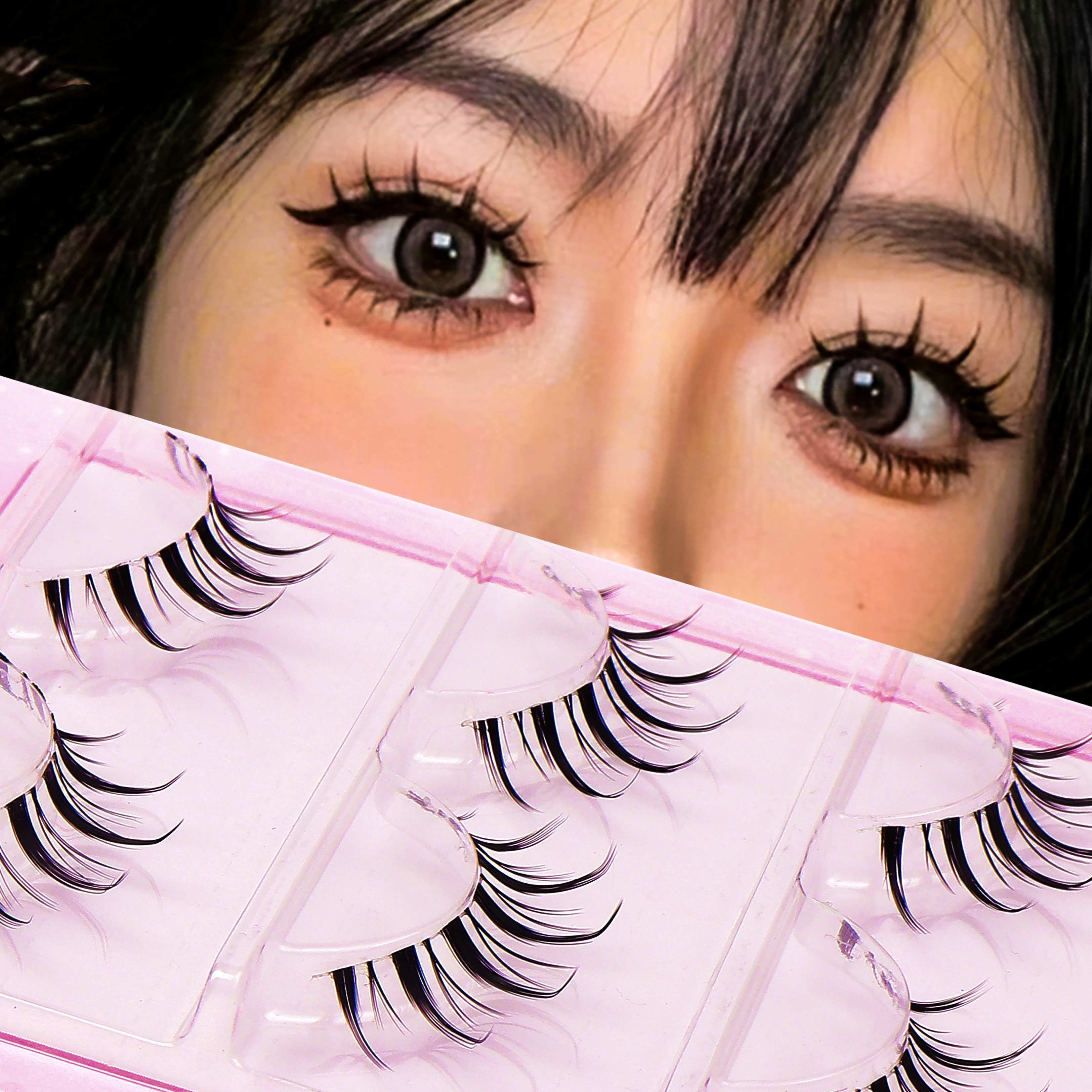 Manga Lashes , Clear Band Anime Lashes 4 Pack, Spiky Anime False Eyelashes  Natural Look, Japanese Lashes Looks Like Cluster Manga Lashes Individual,  Reusable Cosplay Wispy Strip Eyelashes, Mikiwi A01 