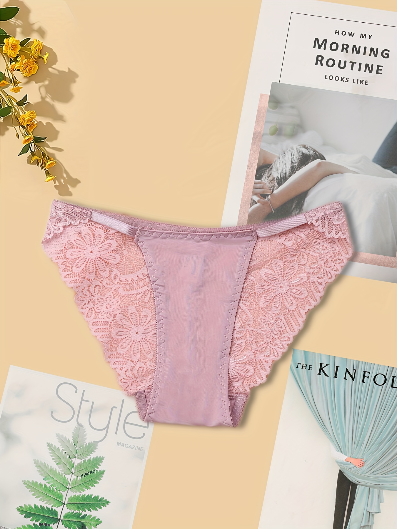 3pcs Contrast Lace Briefs, Sexy Comfy Intimates Panties, Women's Lingerie &  Underwear