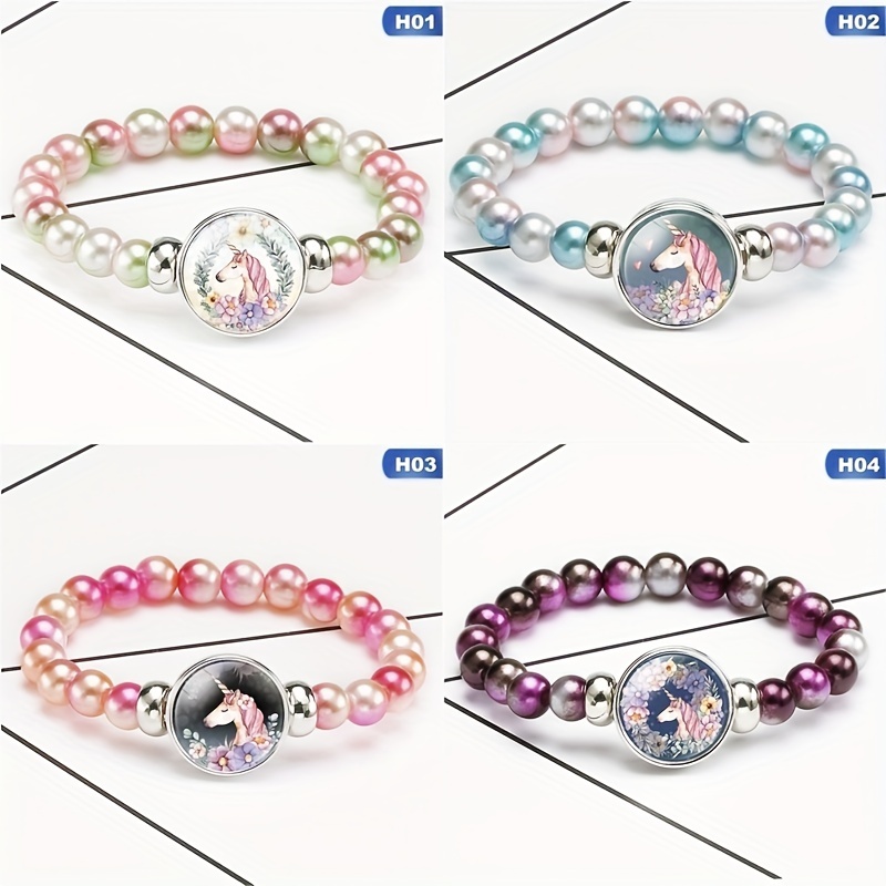 New Fashion 12 Styles Rainbow Unicorn Glass Beads Bracelets & Bangles For  Kids Girls Party Accessories Gifts