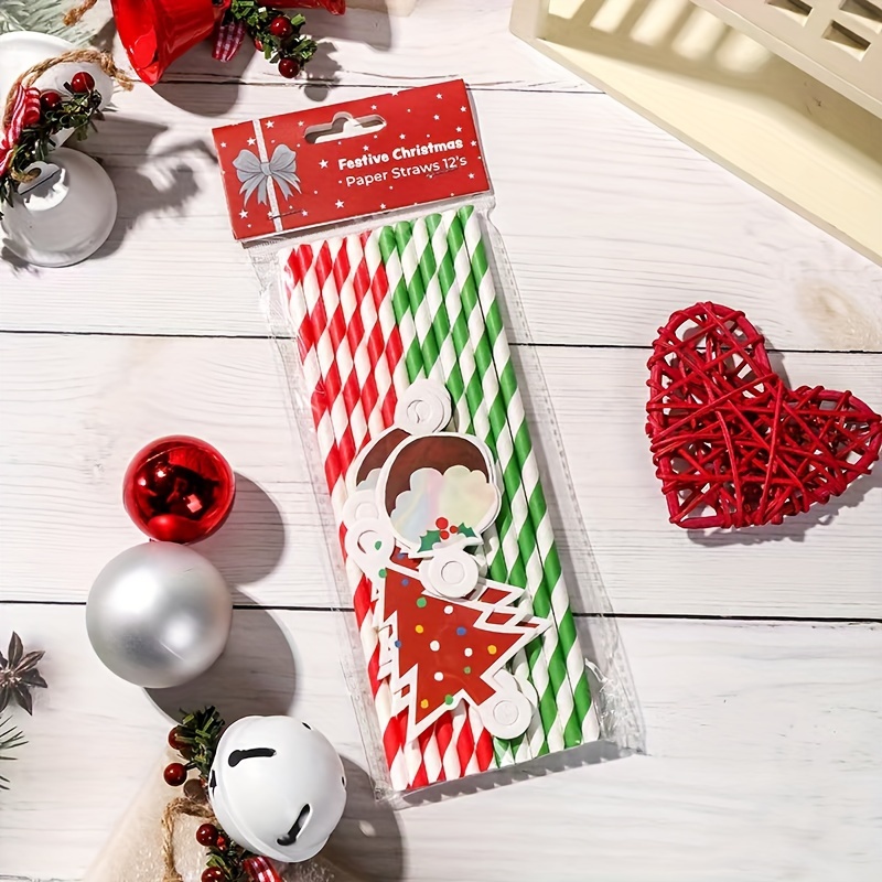 25pcs/set Christmas Paper Straws With Santa Claus And Christmas Tree Shaped  Decorations, Disposable Drinking Straws For Party