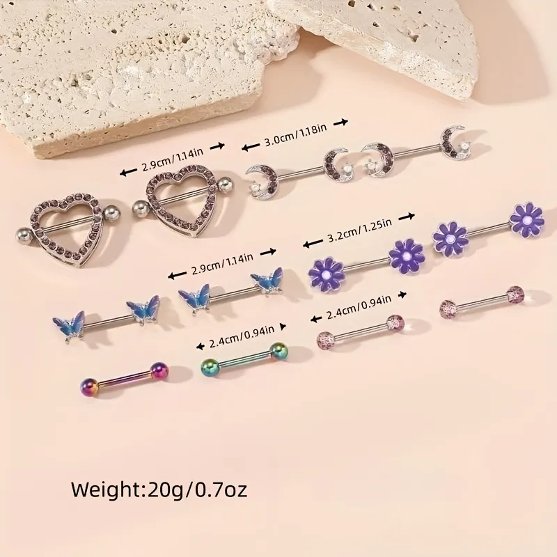 Colorful Flower Butterfly Shaped Nipple Ring Set Inlaid Shiny